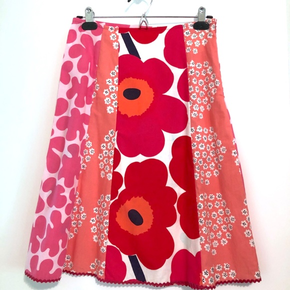Marimekko Pink A-Line Cotton Skirt Mulit-pattern Floral US 2 - Picture 1 of 4